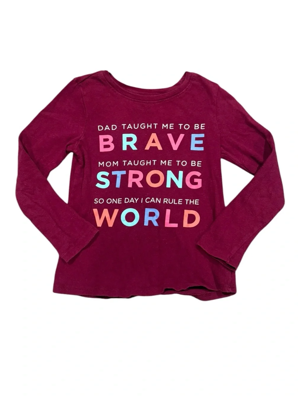 Old Navy Toddler Girls Long Sleeve Graphic Shirt Brave Strong World Casual Sz 4T